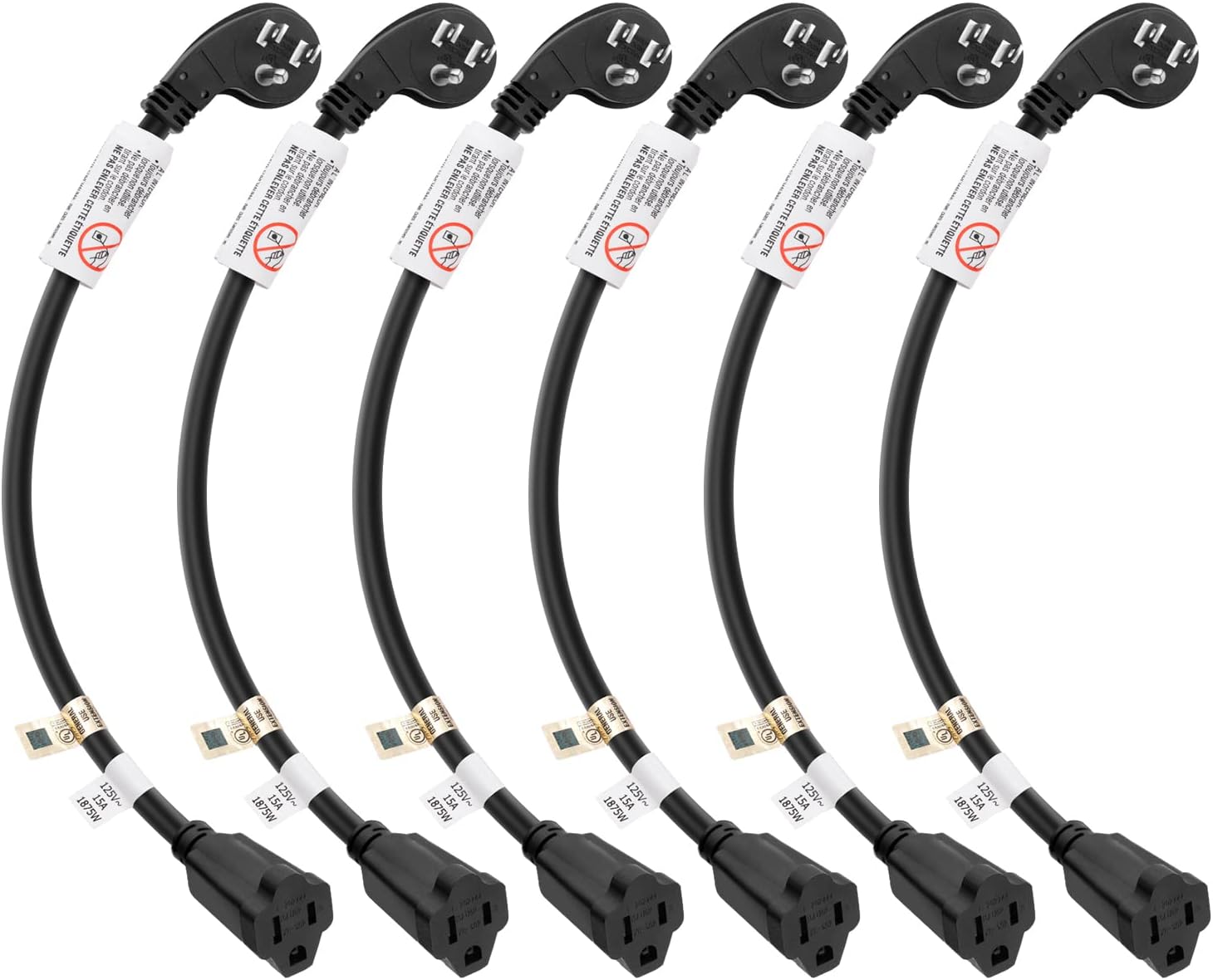 MAKE PLUGS FLAT! 6 pack of 1Ft Flat Plug 3 Prong Extension Cord
